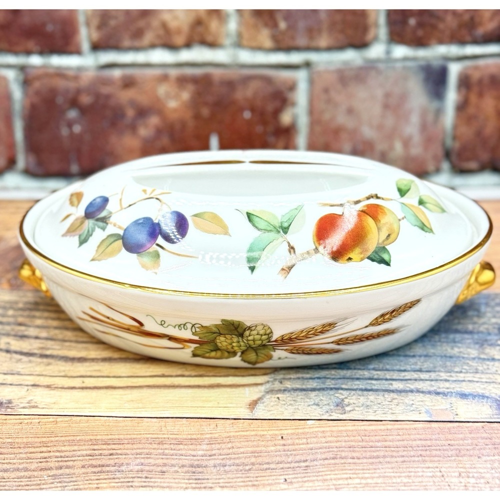 Vtg Royal Worcester Evesham Vale Casserole w Lid Size‎ 3 Oval Shape 21 Oven Safe
